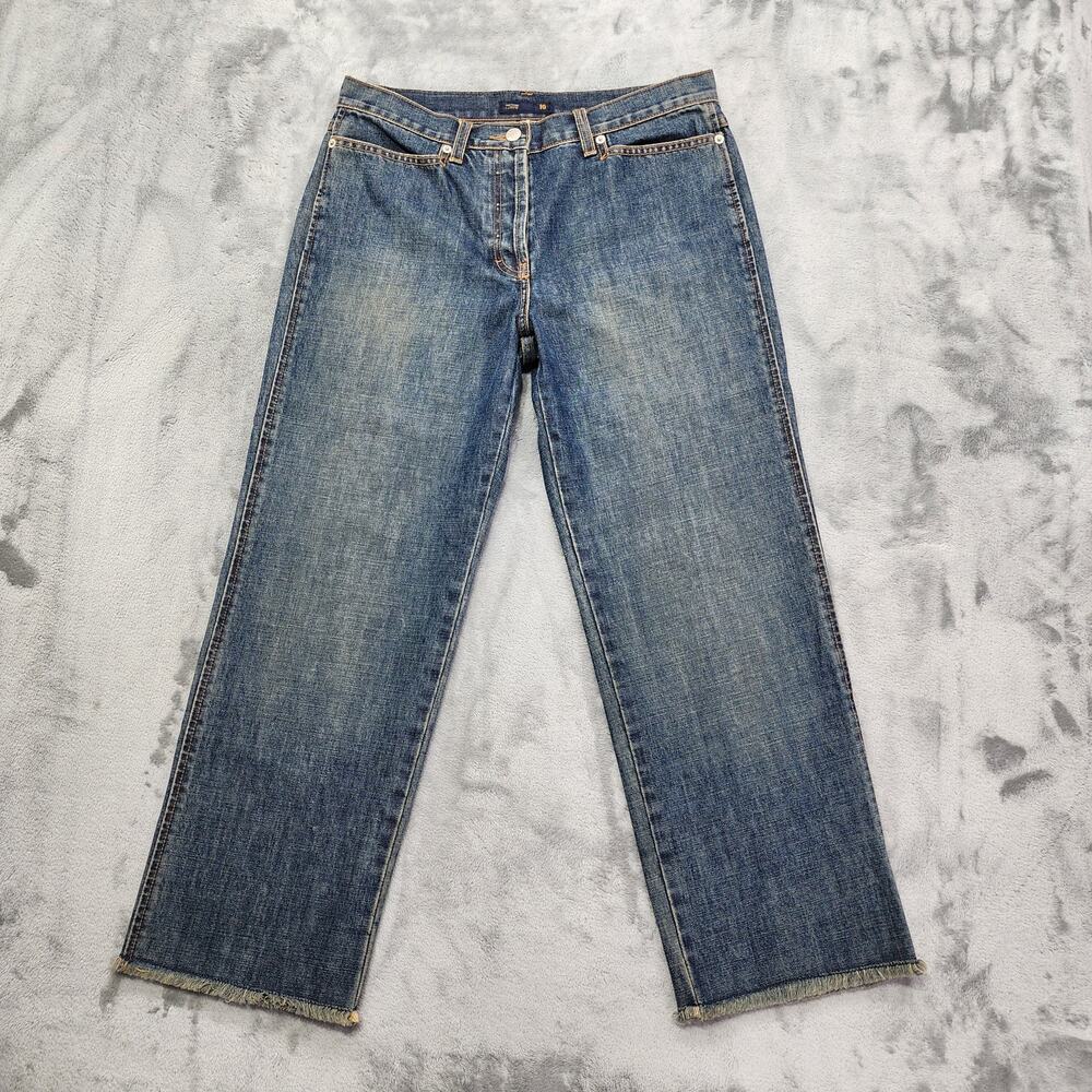Vintage‎ 90s J.Crew Jeans Womens 10 Blue Button Fly Raw Hem Crop Wide Leg Cotton